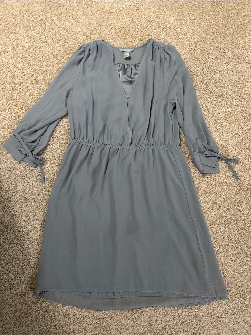 H&M Dusty Blue V-Neck Midi Dress with Tie Sleeves 12